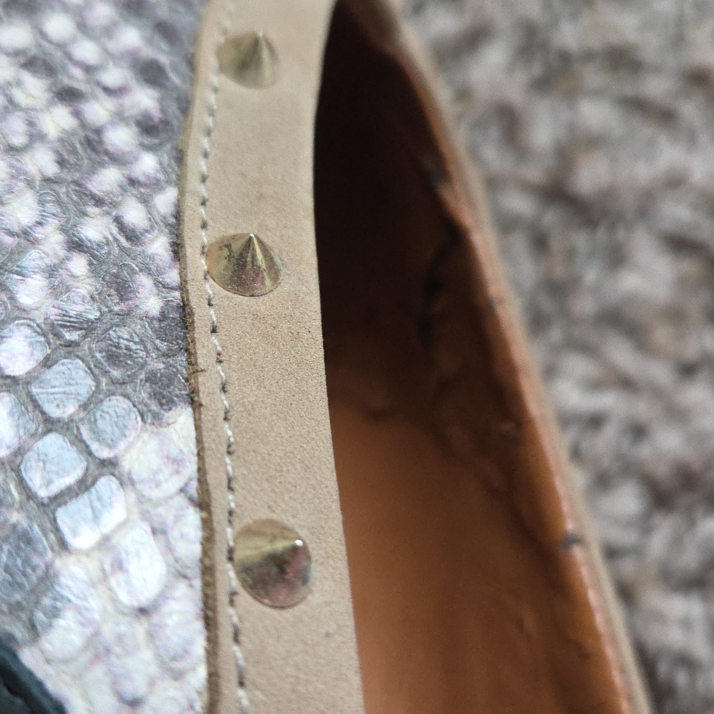 Schutz Snakeskin Studded Slingback Heels Sandals - Picture 6 of 6